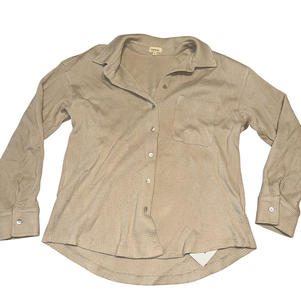 Donni Tan Waffle Knit Long Sleeve Button Front Shirt Women's X-Small XS